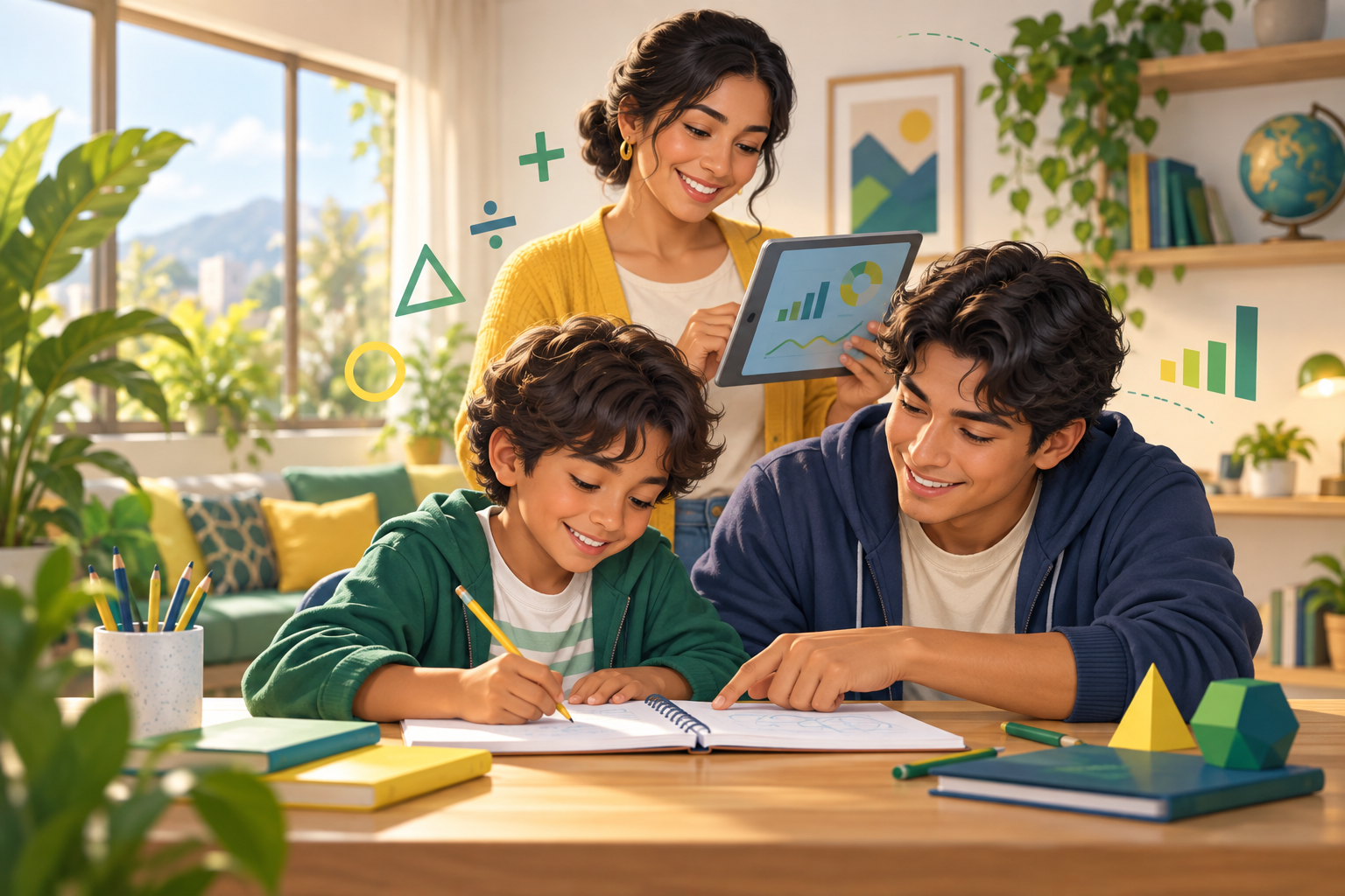 Estudiantes aprendiendo juntos con el acompañamiento de su familia